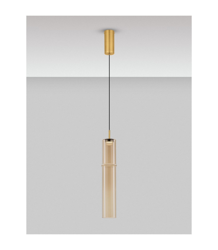 Sano Slim Pendant Ceiling Light Glossy Brushed Gold Cognac LED 3W 180lm 3000K-4