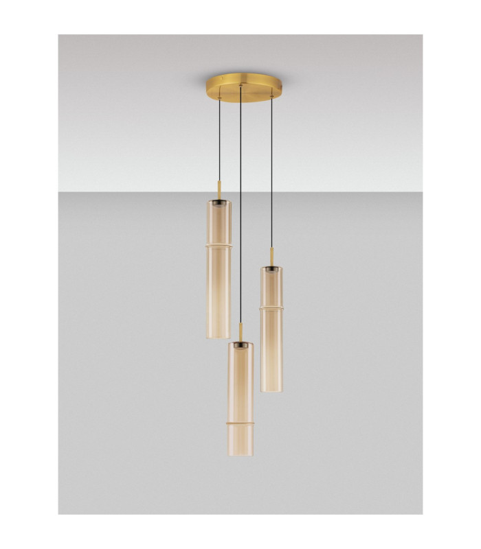 Sano Cluster Pendant Ceiling Light Glossy Brushed Gold Cognac LED 9W 540lm 3000K-3