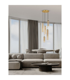 Sano Cluster Pendant Ceiling Light Glossy Brushed Gold Cognac Triac Dimmable LED 15W 900lm 3000K-2