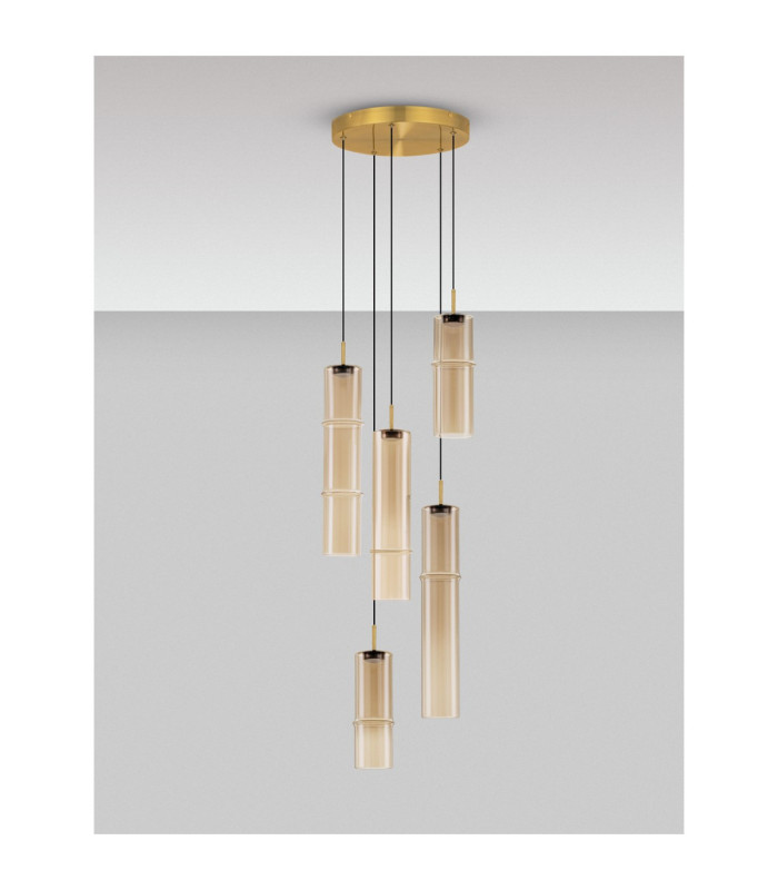 Sano Cluster Pendant Ceiling Light Glossy Brushed Gold Cognac Triac Dimmable LED 15W 900lm 3000K-3