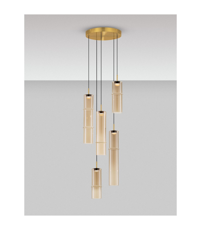 Sano Cluster Pendant Ceiling Light Glossy Brushed Gold Cognac Triac Dimmable LED 15W 900lm 3000K-4