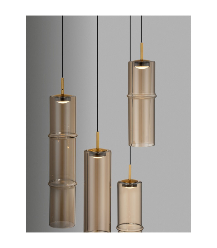 Sano Cluster Pendant Ceiling Light Glossy Brushed Gold Cognac Triac Dimmable LED 15W 900lm 3000K-5