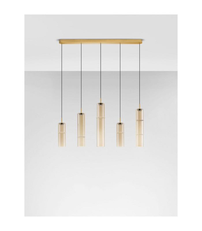 Sano Bar Pendant Ceiling Light Glossy Brushed Gold Cognac Triac Dimmable LED 18W 1080lm 3000K-3