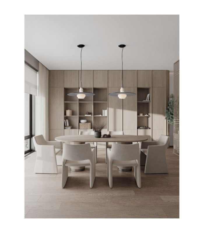 Lora 45cm Dome Pendant Ceiling Light Smokey Milky Matt Black E27 1x12W-2
