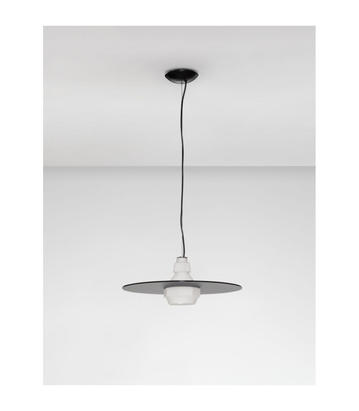 Lora 45cm Dome Pendant Ceiling Light Smokey Milky Matt Black E27 1x12W-3