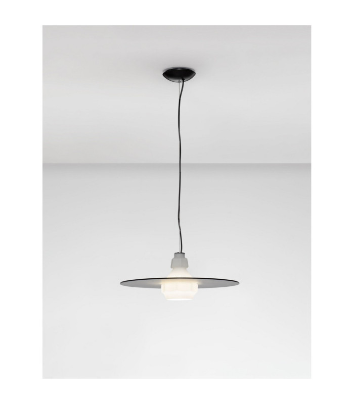 Lora 45cm Dome Pendant Ceiling Light Smokey Milky Matt Black E27 1x12W-4