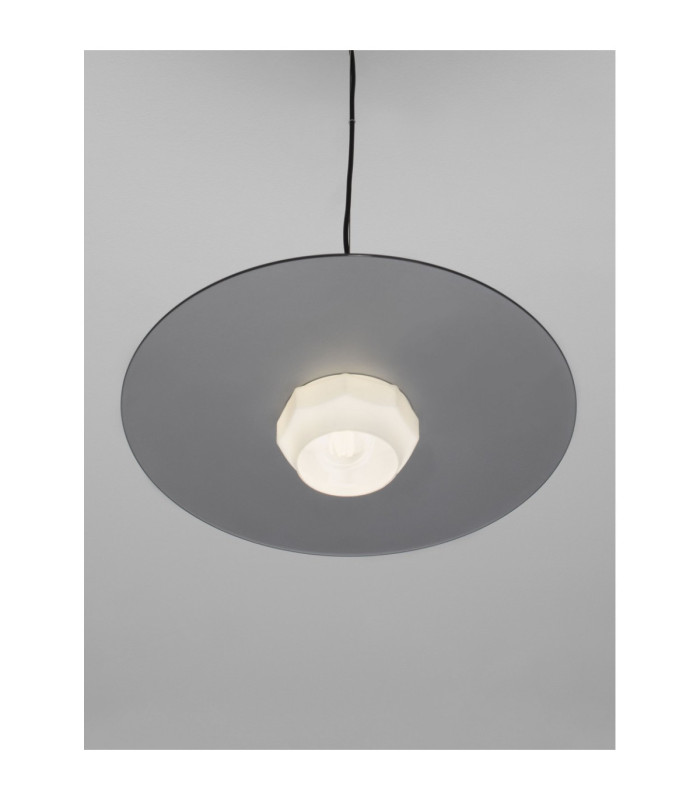 Lora 45cm Dome Pendant Ceiling Light Smokey Milky Matt Black E27 1x12W-7