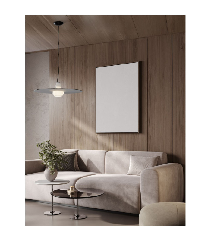Lora 60cm Dome Pendant Ceiling Light Smokey Milky Matt Black E27 1x12W-2