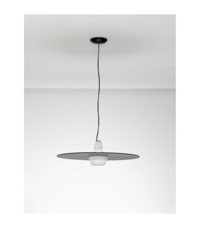 Lora 60cm Dome Pendant Ceiling Light Smokey Milky Matt Black E27 1x12W-3