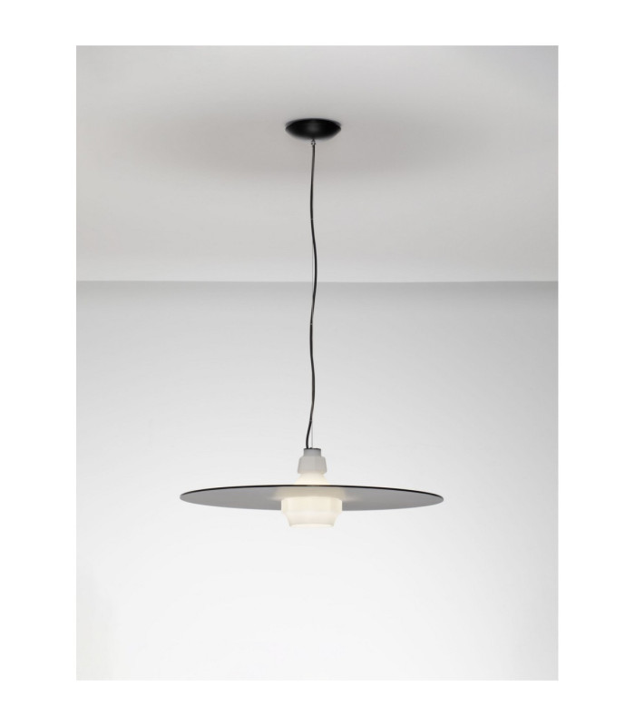 Lora 60cm Dome Pendant Ceiling Light Smokey Milky Matt Black E27 1x12W-4