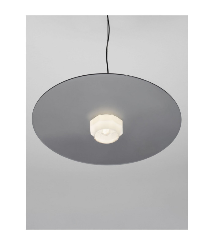 Lora 60cm Dome Pendant Ceiling Light Smokey Milky Matt Black E27 1x12W-7