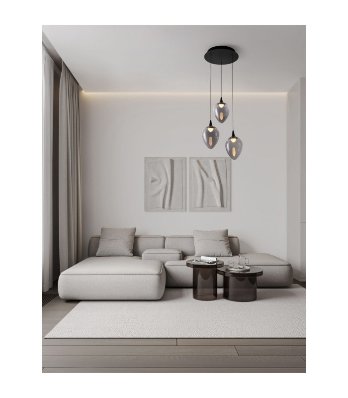 Nali Cluster Pendant Ceiling Light Smokey Matt Black Triac Dimmable LED 18W 714lm 3000K-2