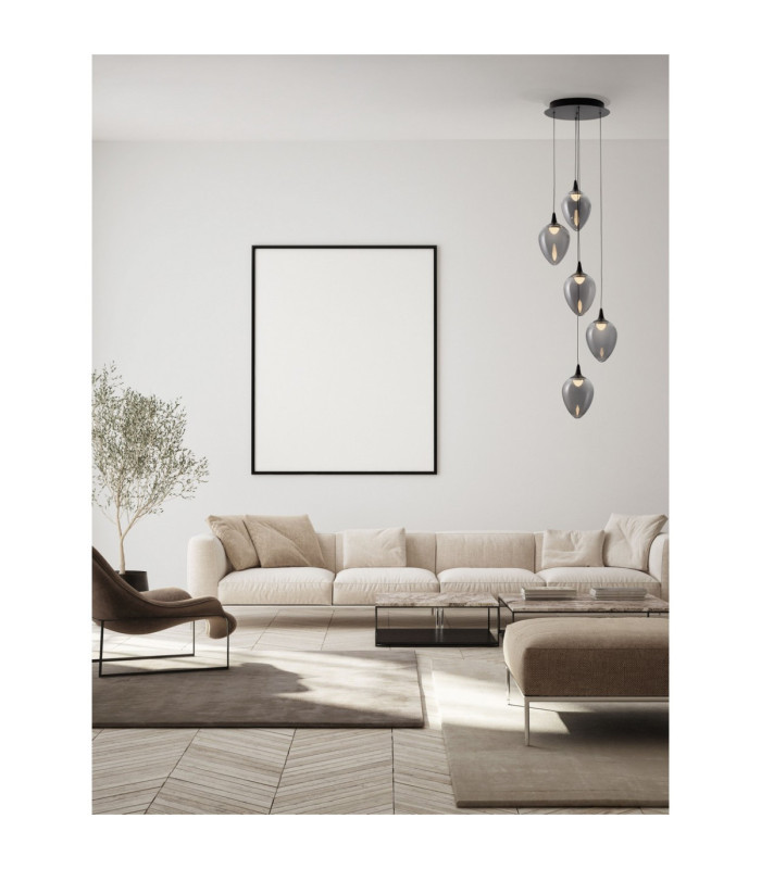 Nali Cluster Pendant Ceiling Light Smokey Matt Black Triac Dimmable LED 30W 1190lm 3000K-2