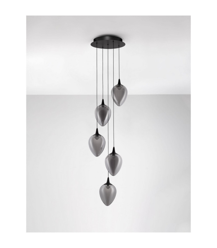 Nali Cluster Pendant Ceiling Light Smokey Matt Black Triac Dimmable LED 30W 1190lm 3000K-3