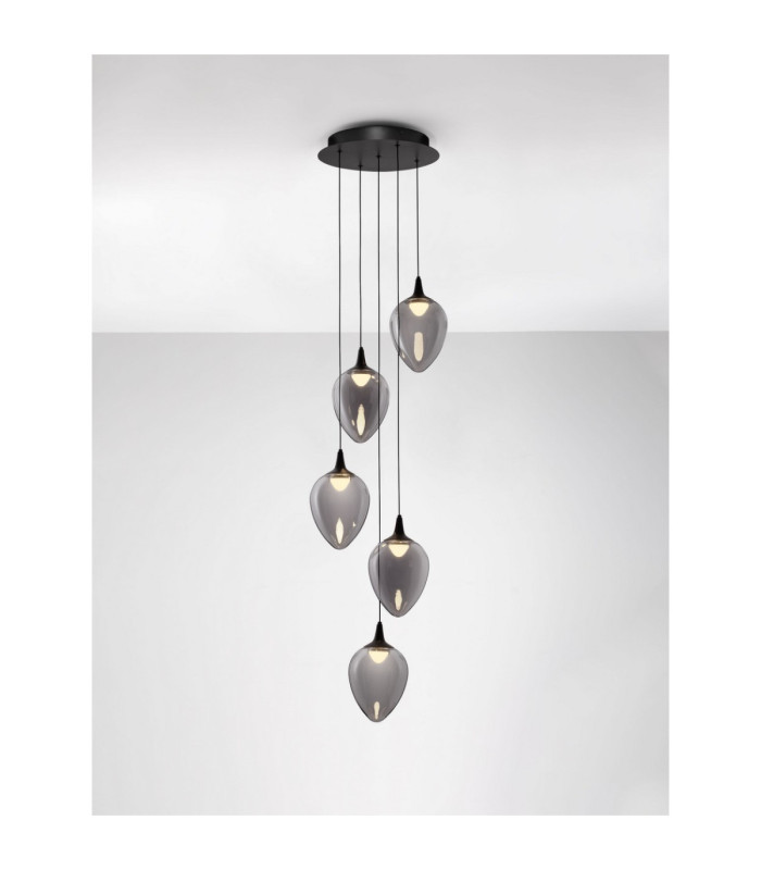 Nali Cluster Pendant Ceiling Light Smokey Matt Black Triac Dimmable LED 30W 1190lm 3000K-4