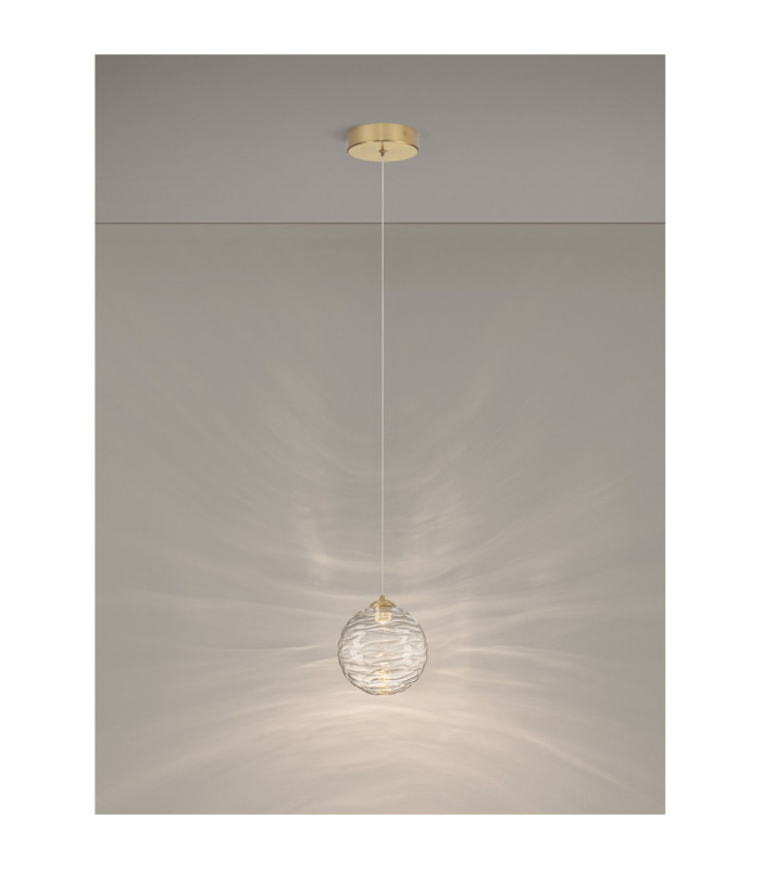 Blazik Globe Pendant Ceiling Light Clear Structured Brass Gold LED 5W 261lm 3000K-4
