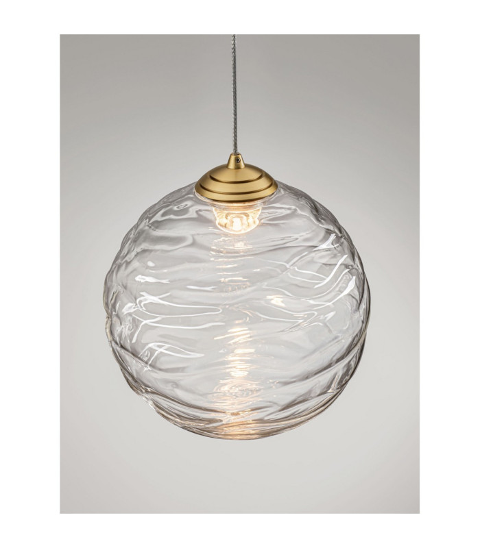 Blazik Globe Pendant Ceiling Light Clear Structured Brass Gold LED 5W 261lm 3000K-5