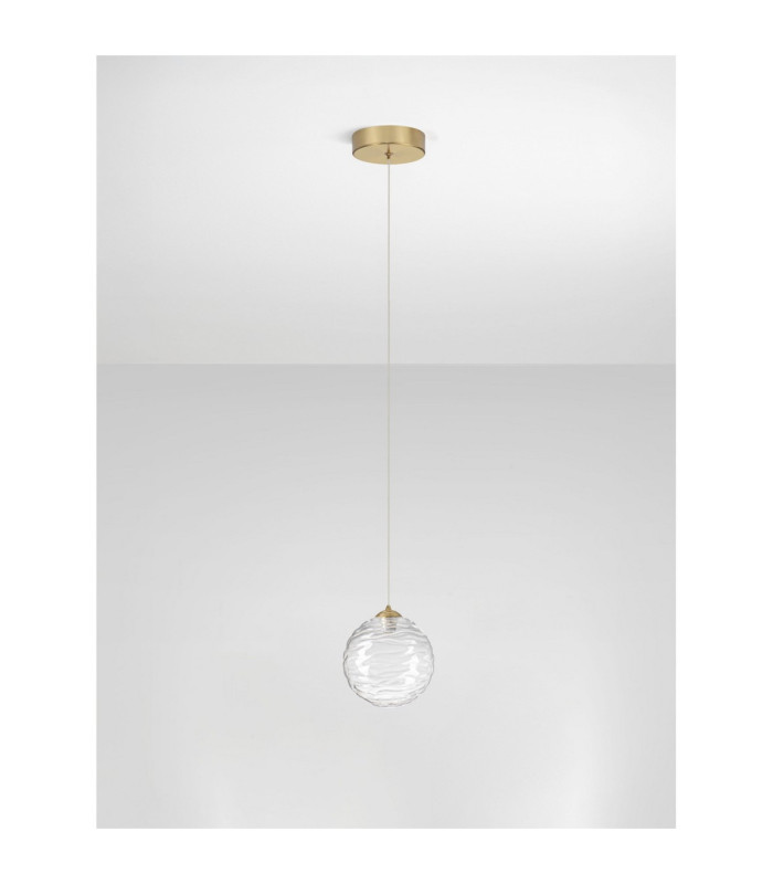 Blazik Globe Pendant Ceiling Light Clear Structured Brass Gold LED 5W 261lm 2700K-3