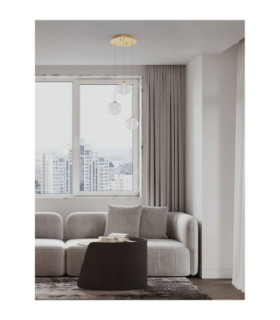 Blazik Cluster Pendant Ceiling Light Clear Structured Brass Gold Triac Dimmable LED 12W 842lm 3000K-2