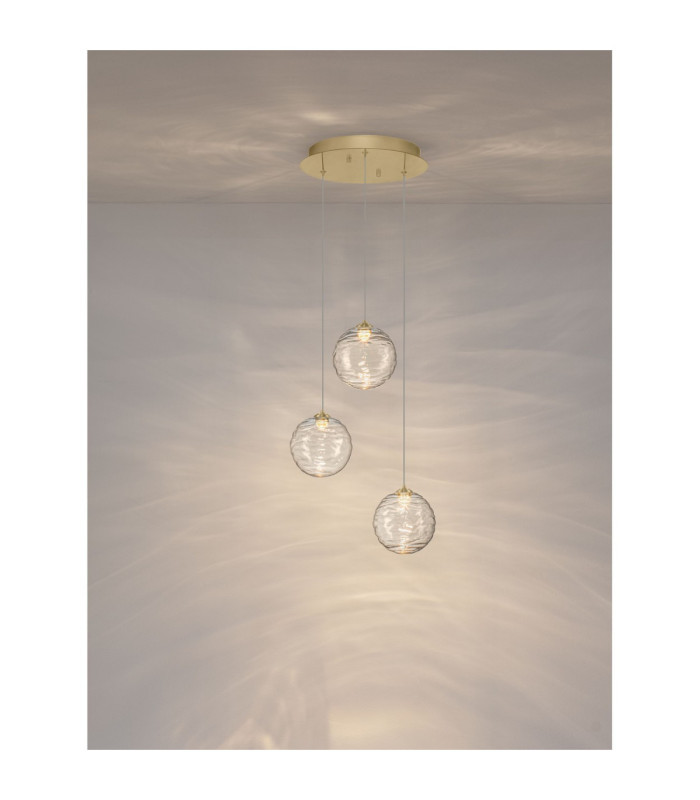 Blazik Cluster Pendant Ceiling Light Clear Structured Brass Gold Triac Dimmable LED 12W 842lm 3000K-4