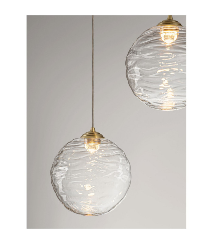 Blazik Cluster Pendant Ceiling Light Clear Structured Brass Gold Triac Dimmable LED 12W 842lm 3000K-5
