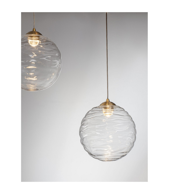 Blazik Cluster Pendant Ceiling Light Clear Structured Brass Gold Triac Dimmable LED 12W 842lm 3000K-6