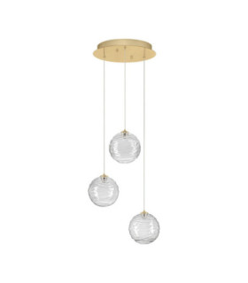 Blazik Cluster Pendant Ceiling Light Clear Structured Brass Gold Triac Dimmable LED 12W 842lm 2700K-1