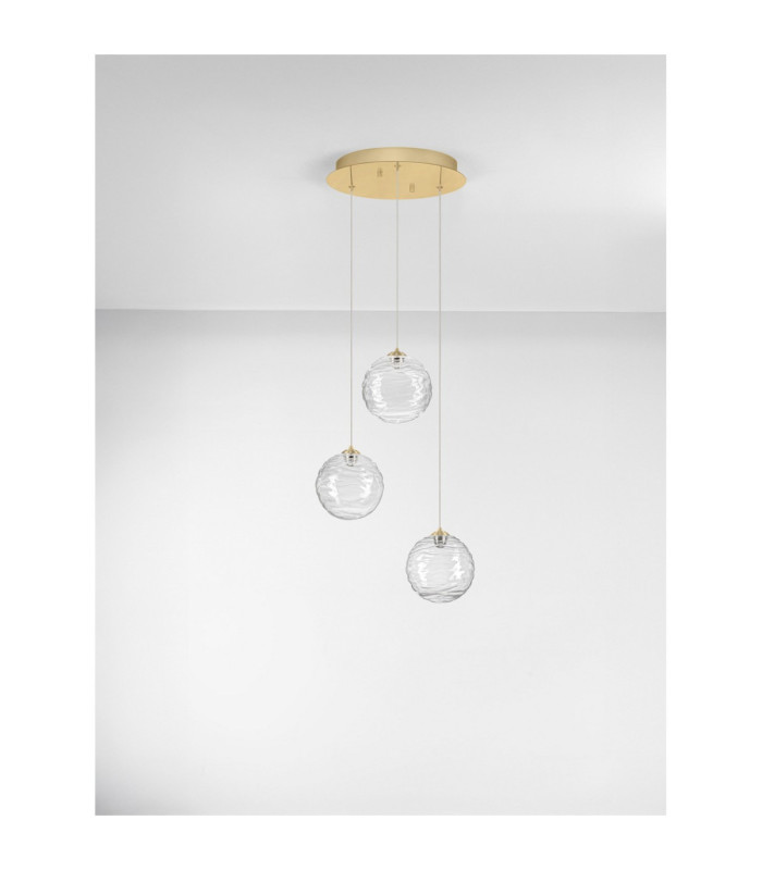 Blazik Cluster Pendant Ceiling Light Clear Structured Brass Gold Triac Dimmable LED 12W 842lm 2700K-3