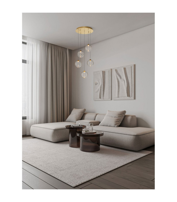 Blazik Cluster Pendant Ceiling Light Clear Structured Brass Gold Triac Dimmable LED 20W 1454lm 3000K-2
