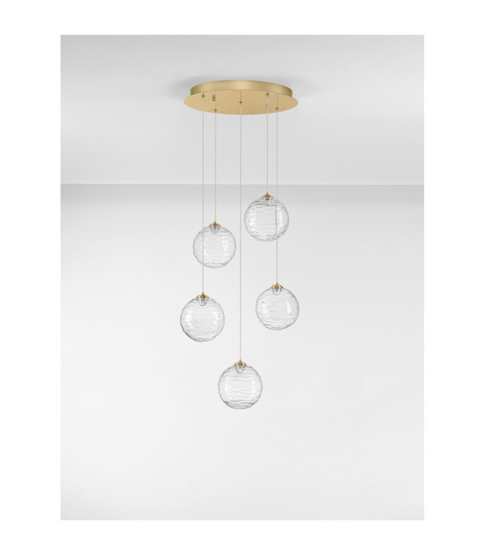 Blazik Cluster Pendant Ceiling Light Clear Structured Brass Gold Triac Dimmable LED 20W 1454lm 2700K-3