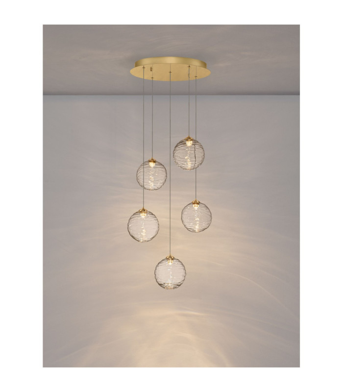 Blazik Cluster Pendant Ceiling Light Clear Structured Brass Gold Triac Dimmable LED 20W 1454lm 2700K-4