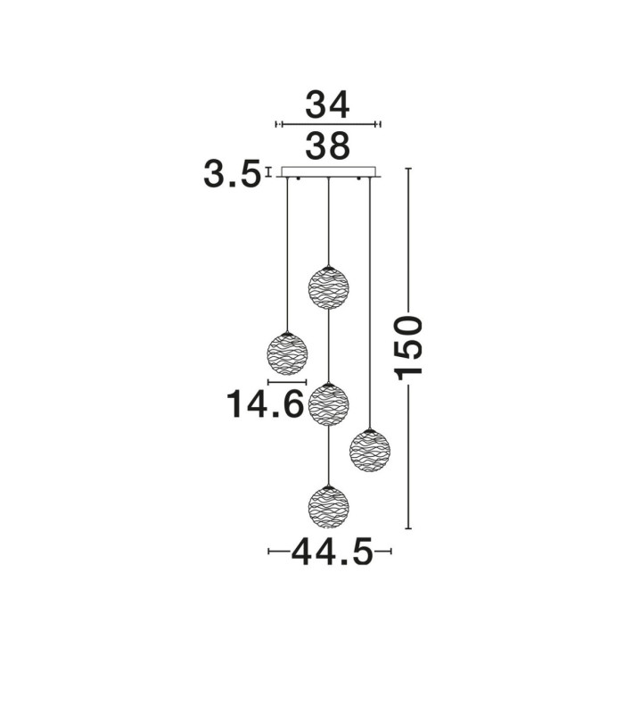Blazik Cluster Pendant Ceiling Light Clear Structured Brass Gold Triac Dimmable LED 20W 1454lm 2700K-6