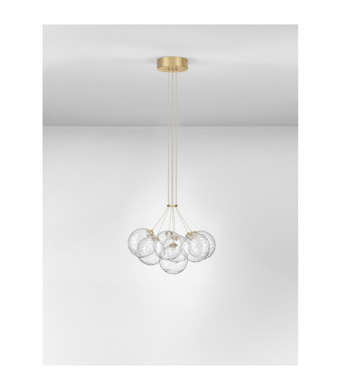 Blazik Cluster Pendant Ceiling Light Clear Structured Brass Gold Triac Dimmable LED 28W 2026lm 3000K-3