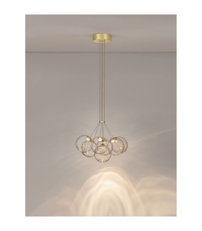 Blazik Cluster Pendant Ceiling Light Clear Structured Brass Gold Triac Dimmable LED 28W 2026lm 3000K-4