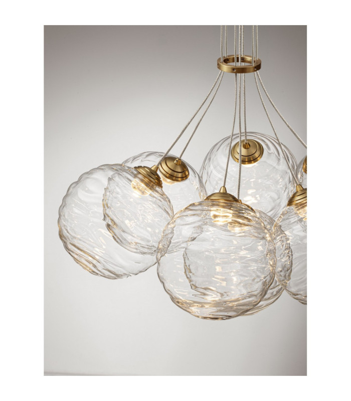 Blazik Cluster Pendant Ceiling Light Clear Structured Brass Gold Triac Dimmable LED 28W 2026lm 3000K-5