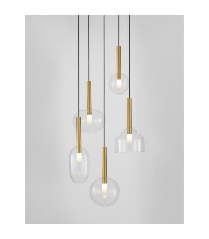 Amelia Cluster Pendant Ceiling Light Clear Sandy Gold LED G9 5x5W-6
