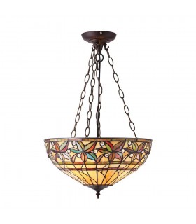 3 Light Large Inverted Ceiling Pendant Dark Bronze, Tiffany glass, E27 - 1