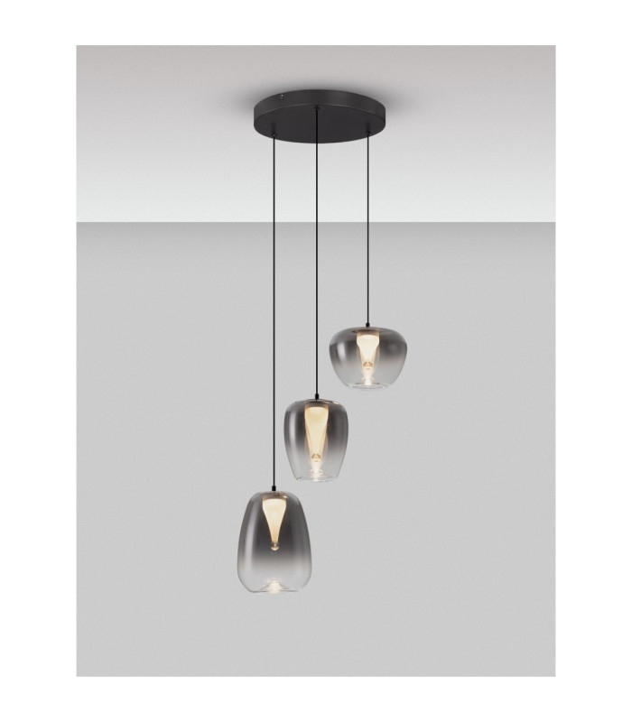 Oblo Cluster Pendant Ceiling Light Smokey Grey Matt Black LED 10W 600lm 3000K-4