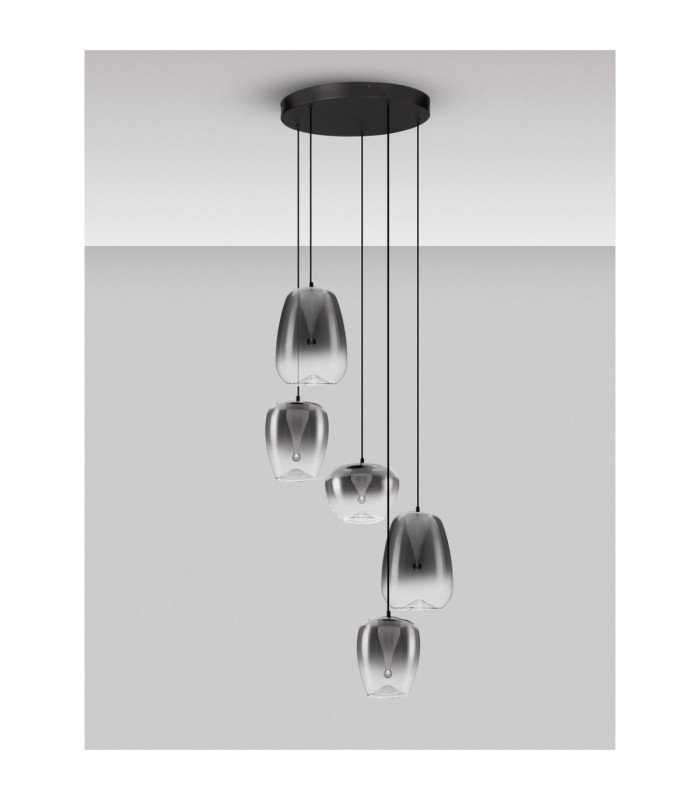Oblo Cluster Pendant Ceiling Light Smokey Grey Matt Black Triac Dimmable LED 18W 1080lm 3000K-3