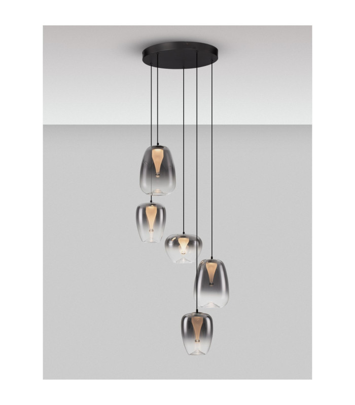 Oblo Cluster Pendant Ceiling Light Smokey Grey Matt Black Triac Dimmable LED 18W 1080lm 3000K-4