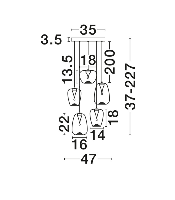 Oblo Cluster Pendant Ceiling Light Smokey Grey Matt Black Triac Dimmable LED 18W 1080lm 3000K-5
