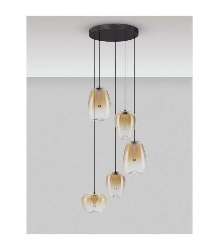 Oblo Cluster Pendant Ceiling Light Amber Matt Black Triac Dimmable LED 18W 1170lm 3000K-3