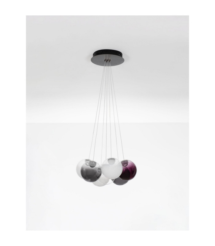 Silenzio Cluster Pendant Ceiling Light Brushed Nickel Clear Opal Smokey Purple Triac Dimmable LED 41W 2093lm 3000K-3