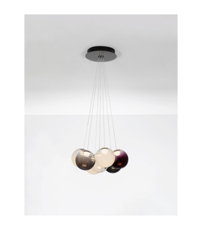 Silenzio Cluster Pendant Ceiling Light Brushed Nickel Clear Opal Smokey Purple Triac Dimmable LED 41W 2093lm 3000K-4