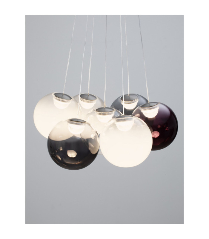 Silenzio Cluster Pendant Ceiling Light Brushed Nickel Clear Opal Smokey Purple Triac Dimmable LED 41W 2093lm 3000K-6