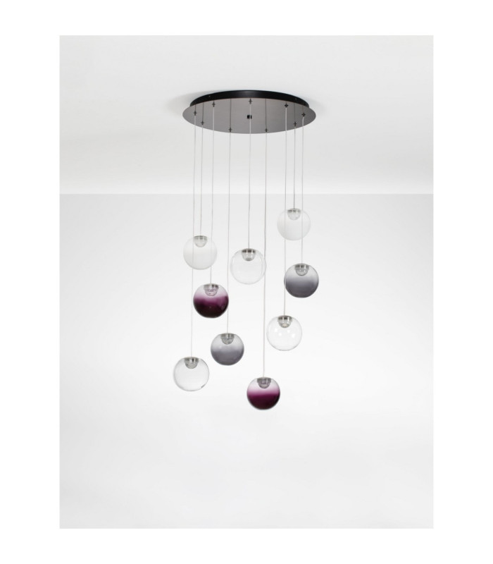 Silenzio Cluster Pendant Ceiling Light Brushed Nickel Clear Opal Smokey Purple Triac Dimmable LED 46W 2914lm 3000K-3
