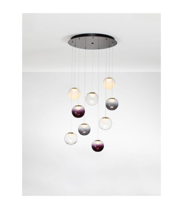 Silenzio Cluster Pendant Ceiling Light Brushed Nickel Clear Opal Smokey Purple Triac Dimmable LED 46W 2914lm 3000K-4