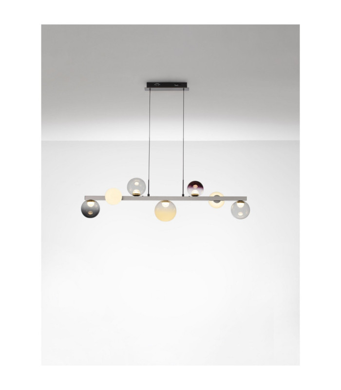 Silenzio Bar Pendant Ceiling Light Brushed Nickel Clear Opal Smokey Purple Triac Dimmable LED 40W 2615lm 3000K-4