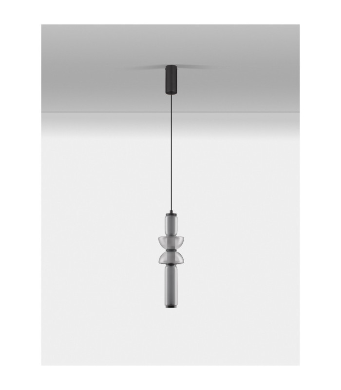 Ulon Slim Pendant Ceiling Light Smokey Grey Matt Black Triac Dimmable LED 15W 825lm 3000K-3