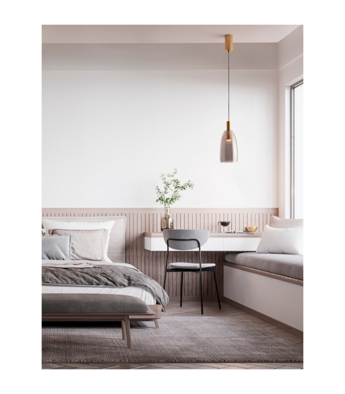 Imatia Tall Slim Pendant Ceiling Light Smokey Brass Gold LED 7W 192lm 3000K-2